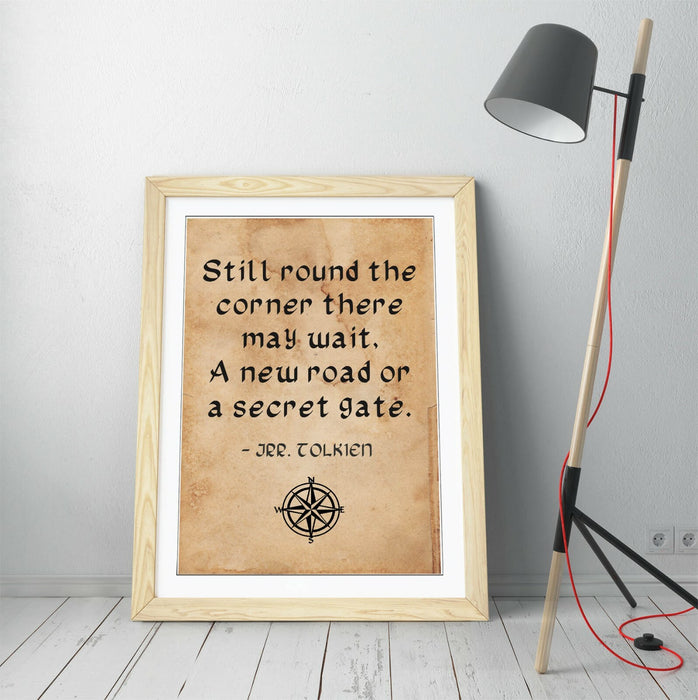 "AROUND THE CORNER" J.R.R TOLKIEN INSPIRING QUOTE -FRAMED WALL ART PICTURE PRINT