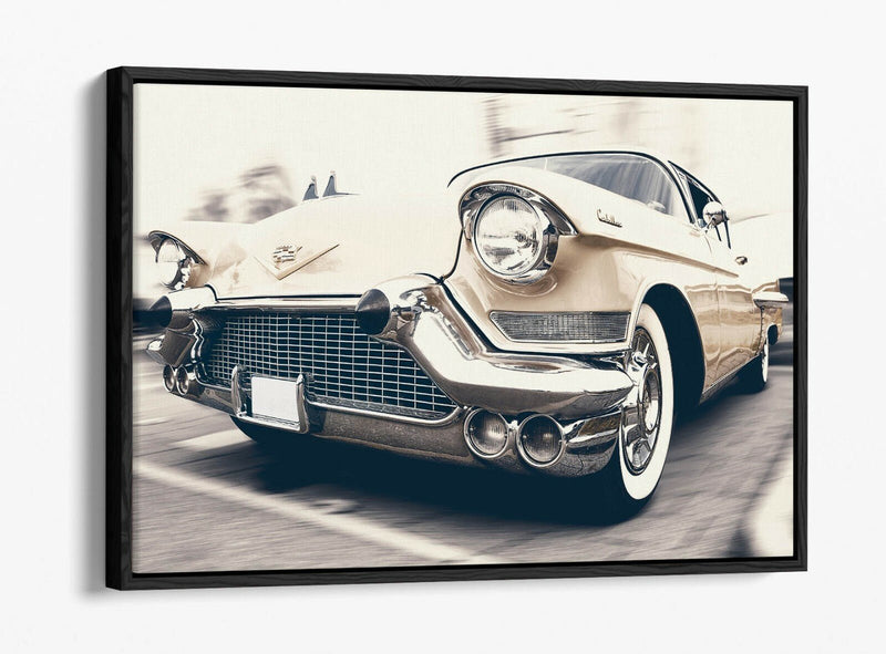 Canvas Wall Art - Cream Cadillac Float Effect On Premium 30mm Deep Frame