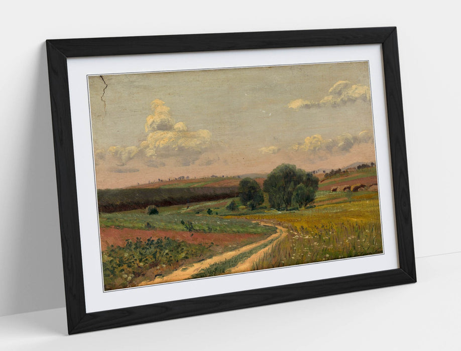 Framed Art Poster - Landscape Field Road Painting | Handmade UK Wall Art Print