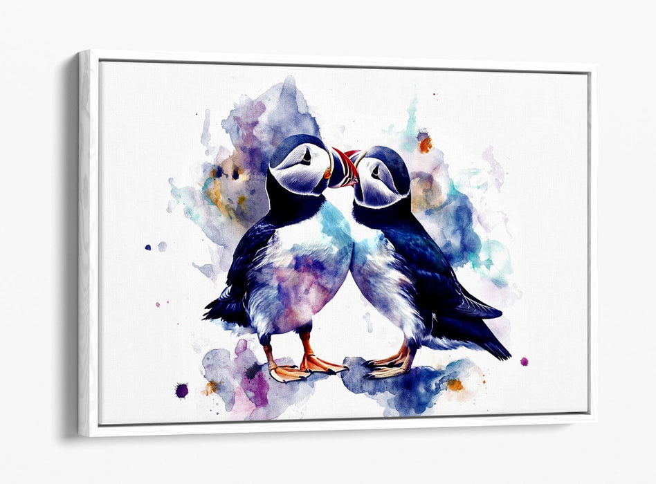 Canvas Wall Art – Cute Puffin Animal Print | Float Effect Bedroom Decor
