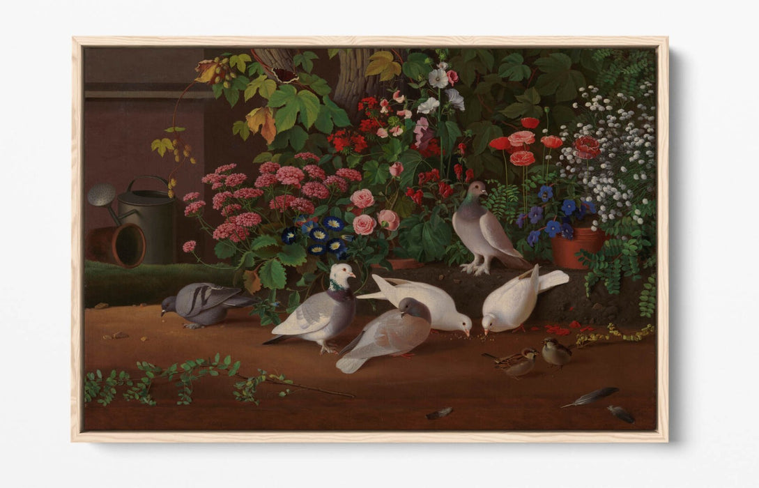 Canvas Wall Art Print - Handmade Garden Flower & Bird Float Effect on MDF Frame