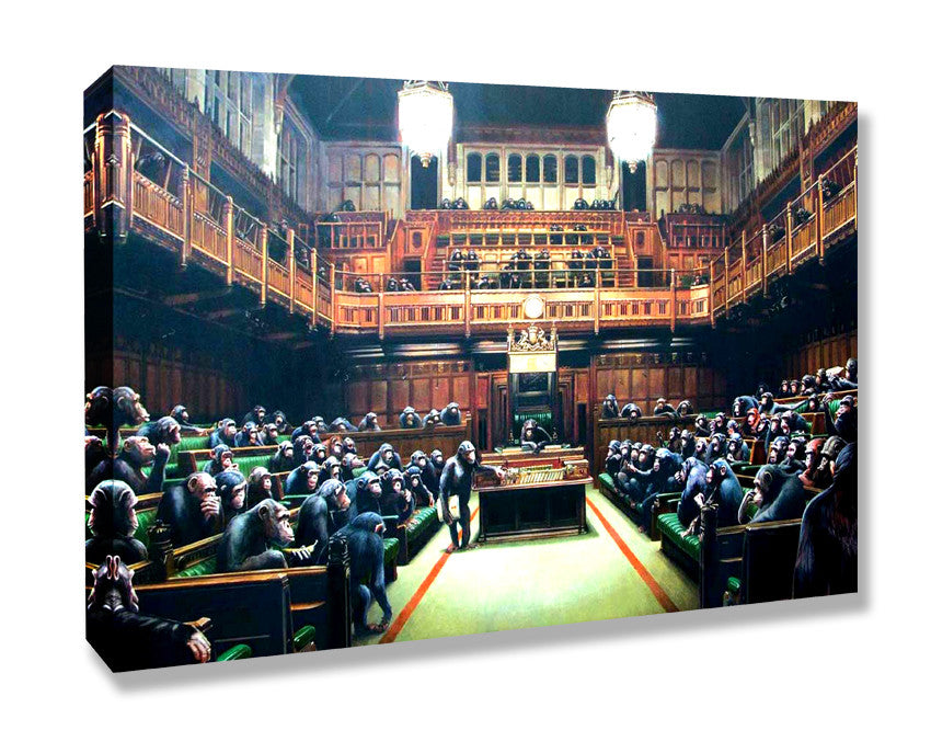 Banksy Canvas Art – Monkey Chimp Parliament Canvas Print | Handmade UK Wall Art