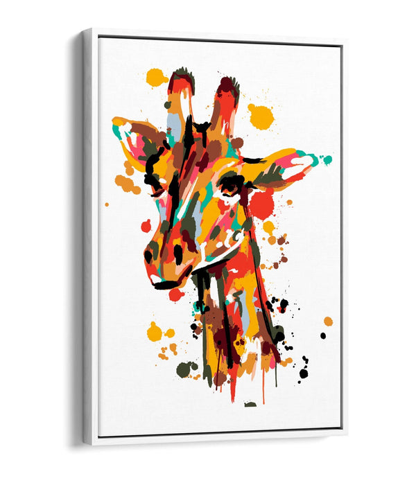 Colorful Canvas Wall Art - Giraffe Brush Stroke Print | Float Effect, Handmade UK