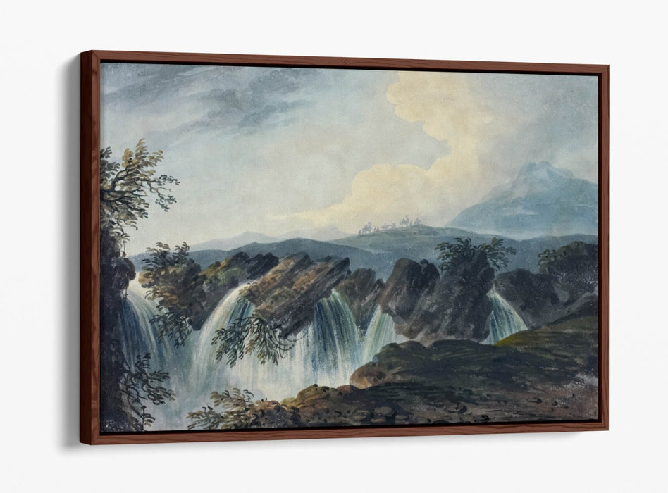 Float Effect Canvas Art - Dominic Serres Camels Crossing Waterfall Print | Premium Handmade UK Canvas