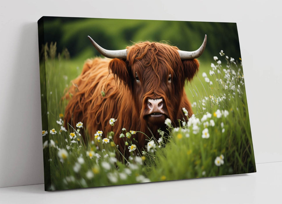 HIGHLAND COW FLOWER FIELD HOME DECOR DIGITAL CANVAS WALL ARTWORK PICTURE PRINT