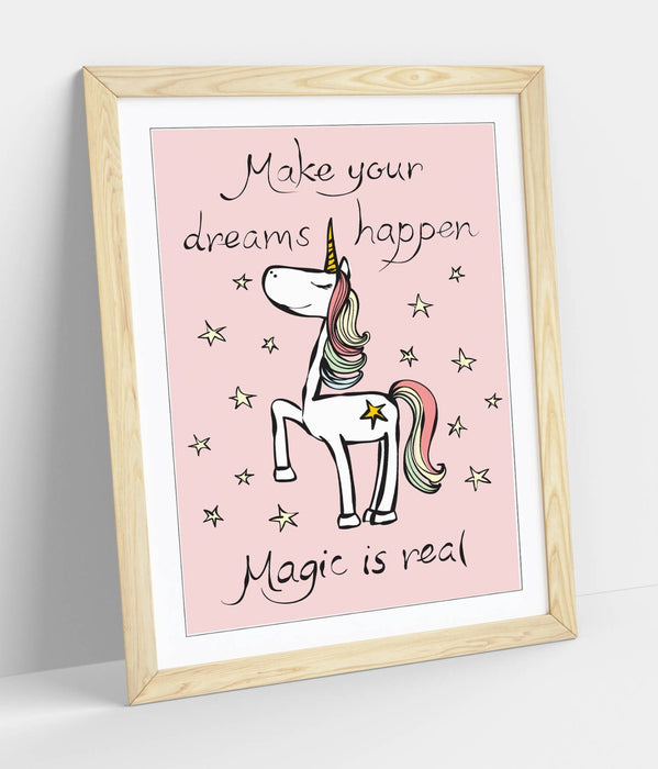 Pink Unicorn Poster - Cute Kids Wall Art | Framed Art Print With Matte Paper