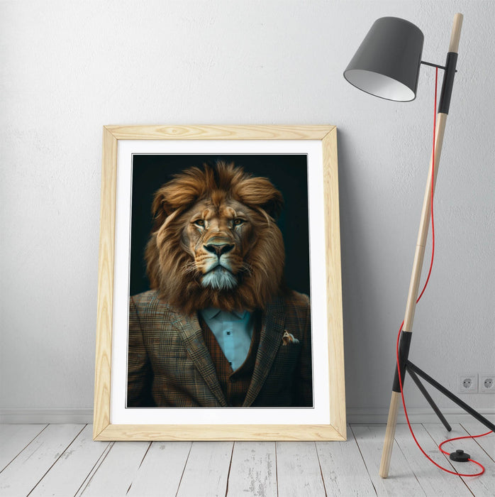 Lion Wall Art | Handmade Framed Poster, Animal Portrait Decor with Matte Finish Print