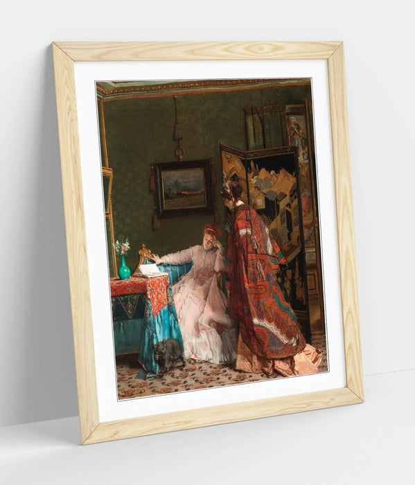 Framed Wall Art - Alfred Stevens The Visit Painting | Handmade UK Woodgrain Frame
