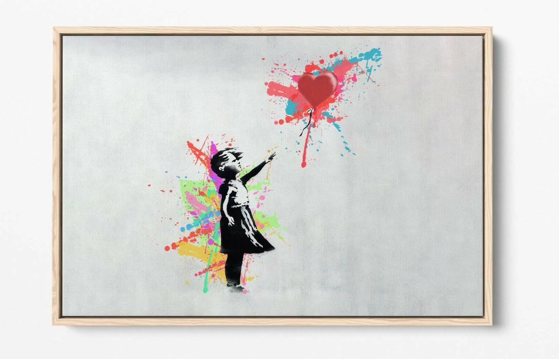 BANKSY, BALLOON GIRL RAINBOW SPLASH ART -FLOAT EFFECT CANVAS WALL ART PRINT