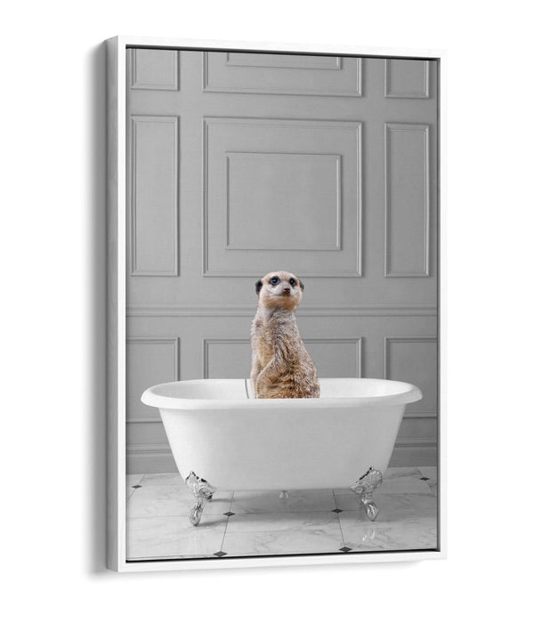 MEERKAT IN BATHTUB -QUIRKY BATHROOM FLOAT EFFECT CANVAS WALL ART FUNNY PRINT