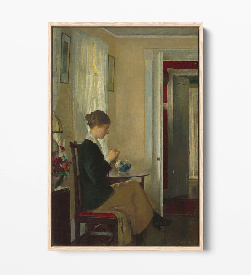 Canvas Wall Art Print - Edmund Charles Tarbell Josephine Knitting Float Effect | Premium Handmade UK