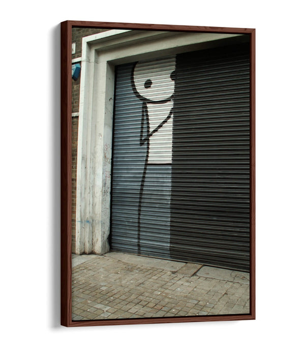 Canvas Wall Art – Stik Hiding Stick Man Graffiti Print With Float Effect Frame