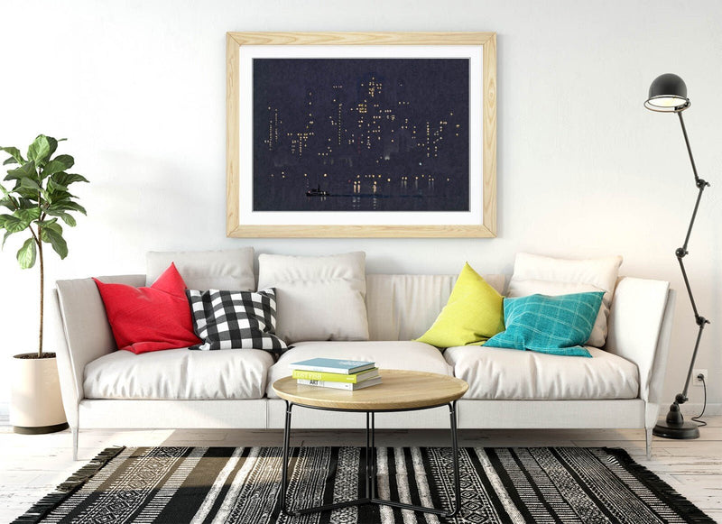 Framed Art Poster - Joseph Pennell Night Lights Artwork | Matte Paper Print