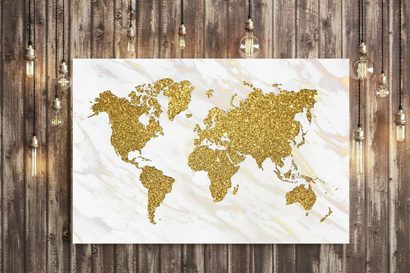 Marble Gold World Map Canvas Wall Art - Deep Framed UK Handmade Painting