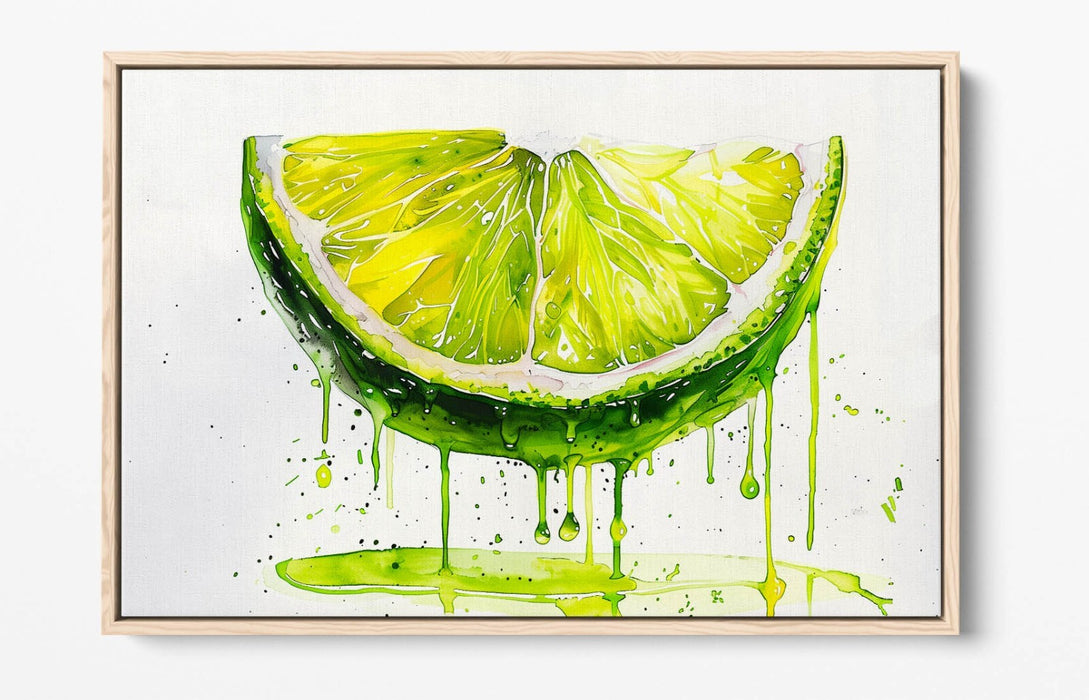 Float Effect Canvas Art – Juicy Green Lime Splash on Premium MDF Frame