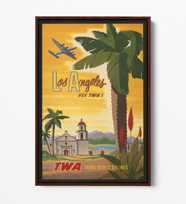 RETRO LOS ANGELES TRAVEL POSTER -FLOAT EFFECT CANVAS ART PRINT- GREEN