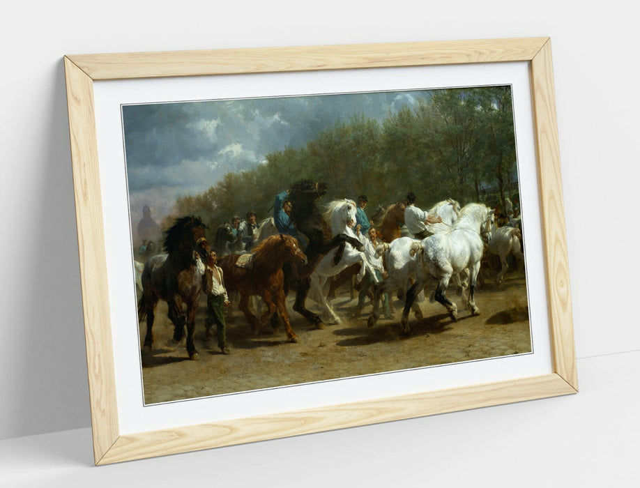 Framed Art Print - Vintage Horse Fair Print in Natural Wood Grain Frame | Handmade UK