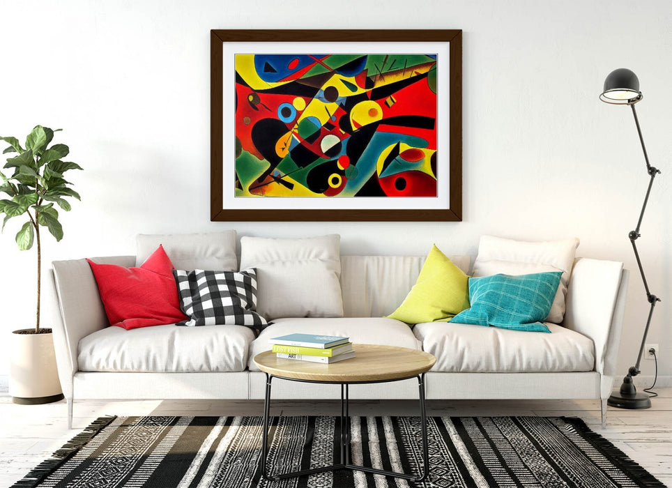 Abstract Kandinsky Wall Art – Framed Red Yellow Artwork | Modern Print Decor