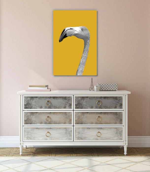 Flamingo Canvas Wall Art – Black White Yellow Mustard Artwork | Ready To Hang