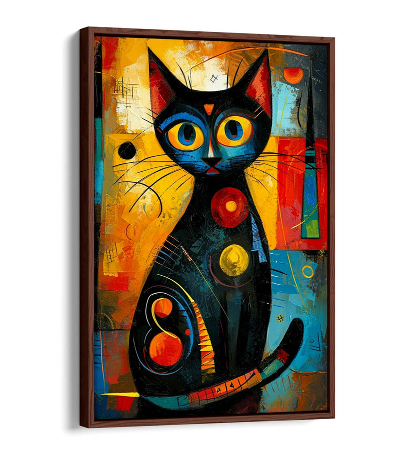 Black Cat Canvas Art – Abstract Wall Art With Float Effect Frame