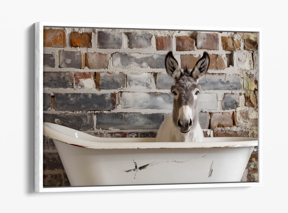 Canvas Art Print – Donkey Bathtub Wall Art With Float Effect Frame, Handmade UK