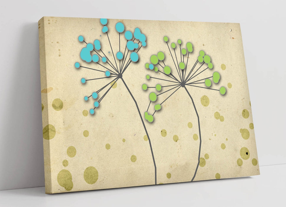 Blue Green Dandelion Art - Framed Canvas Print | Quirky Floral Painting, Ready To Hang
