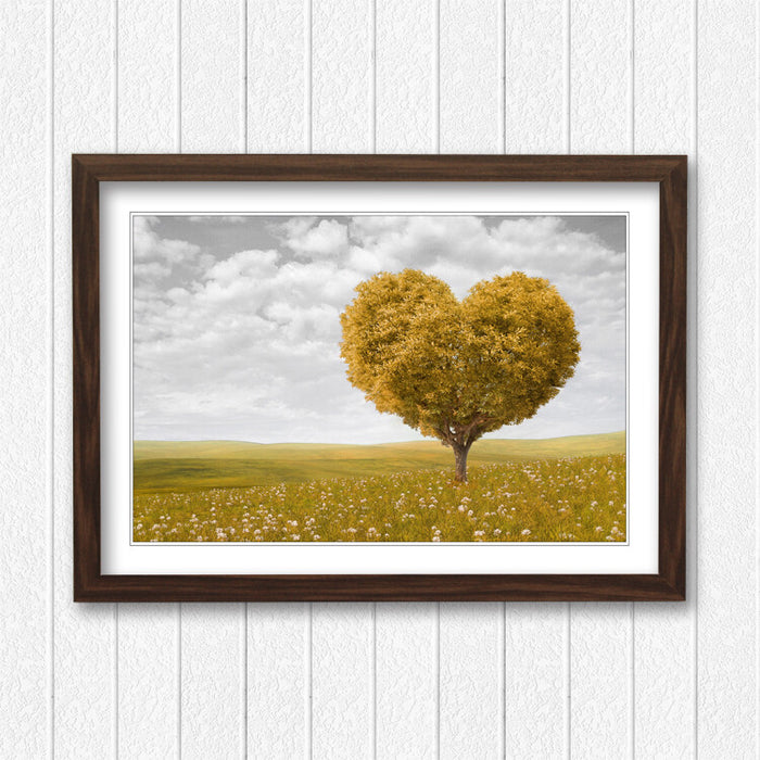 Heart Shaped Tree Art – Framed Wall Art With Yellow Leaf Poster, Ready To Hang