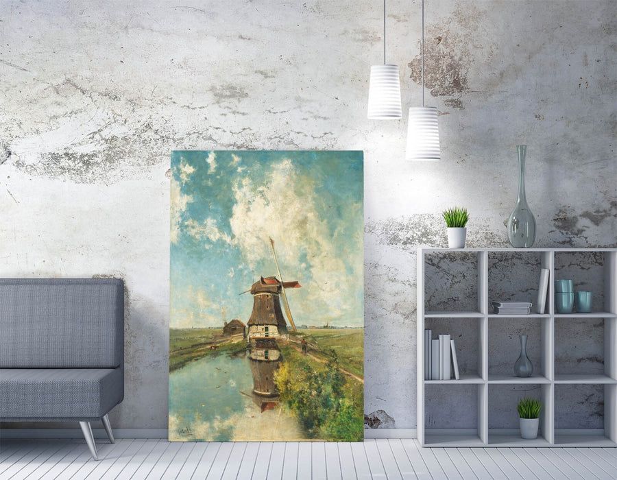 PAUL GABRIEL, A WINDMILL ON A POLDER WATERWAY -CANVAS WALL ARTWORK PICTURE PRINT