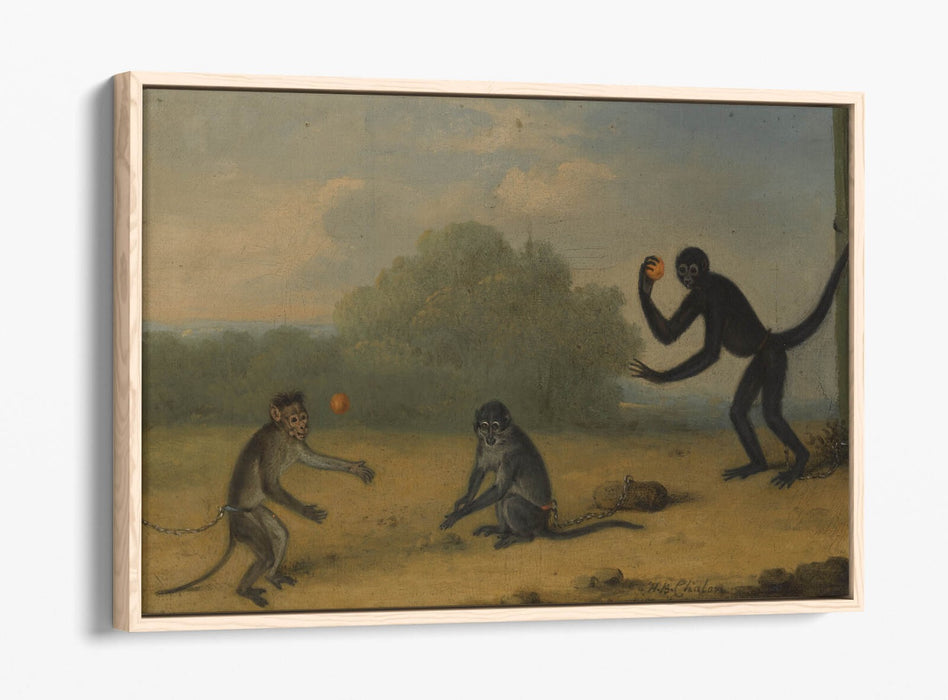 HENRY BERNARD CHALON, THREE MONKEYS AT PLAY -FLOAT EFFECT CANVAS WALL ART PRINT