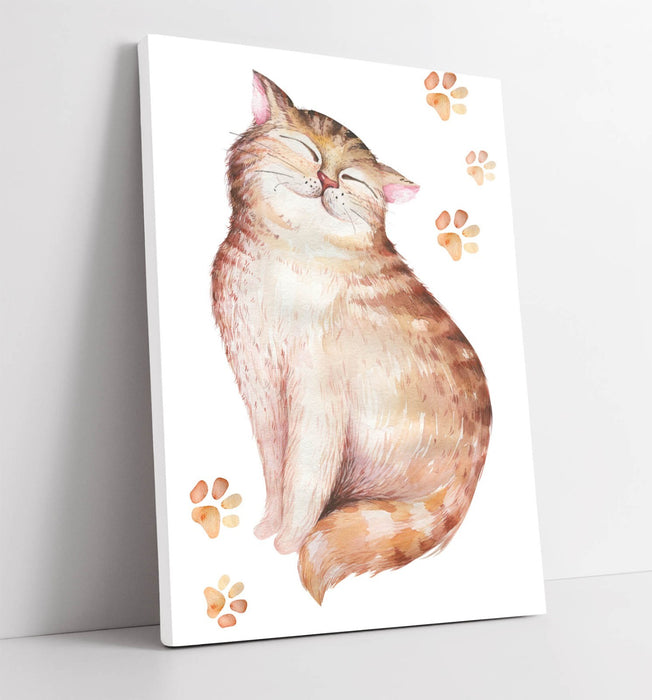Ginger Tabby Cat Canvas – Handmade Watercolour Cat Art with Vibrant Colors