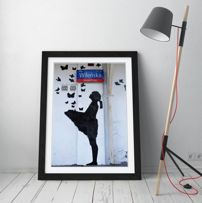 Banksy Wall Art - Framed Graffiti Poster Print With Butterflies | Urban Art Poster