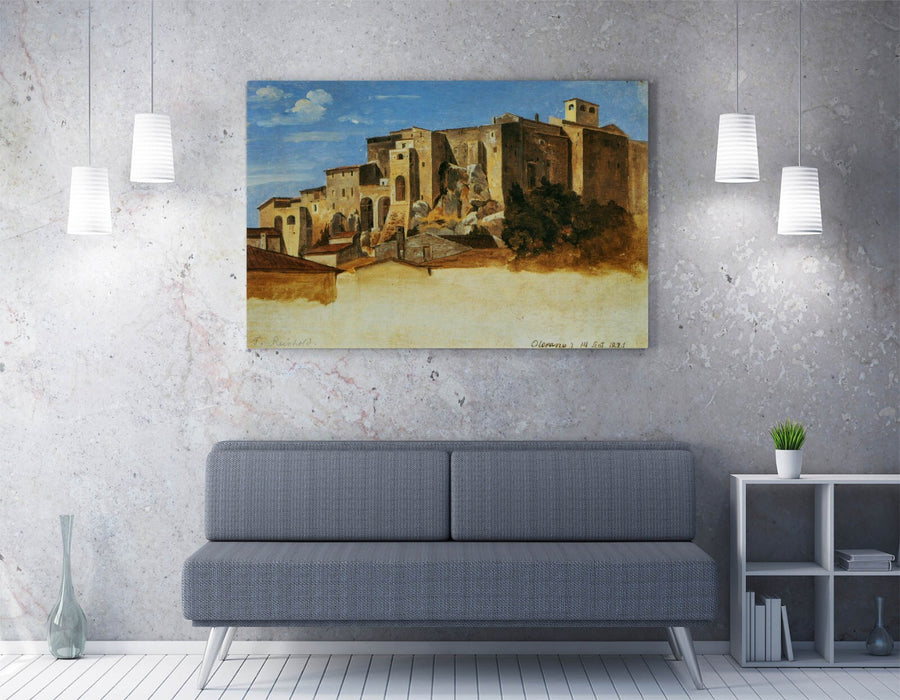 HEINRICH REINHOLD, GROUP OF HOUSES IN OLEVANO -CANVAS WALL ART ARTWORK PRINT