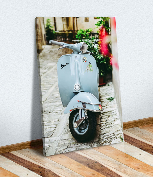 Canvas Wall Art - Blue Vespa Vintage Print | 30mm Deep Frame, Handmade Canvas Art
