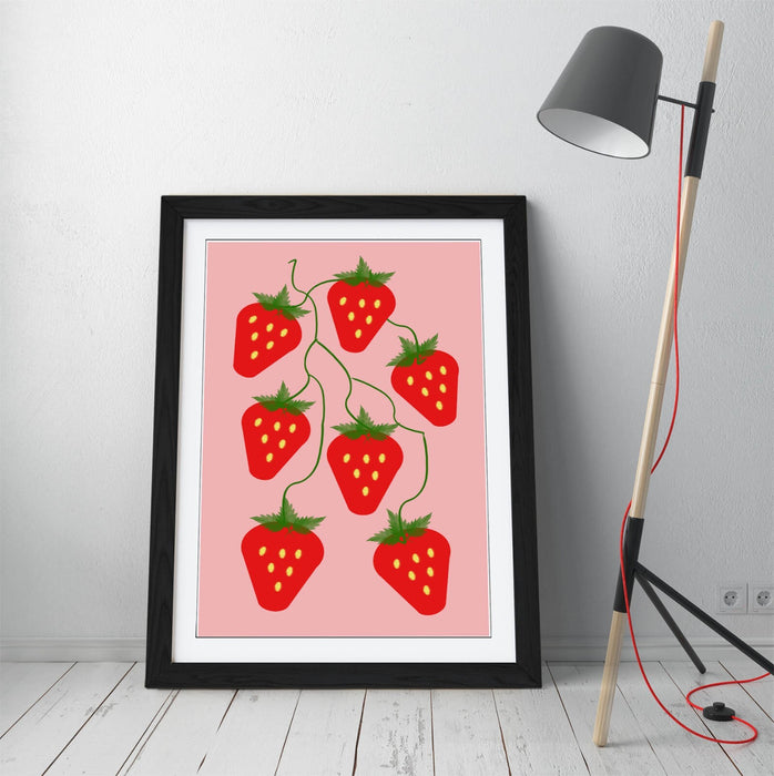 STRAWBERRIES TRENDY MINIMALIST KITCHEN -FRAMED WALL ART PICTURE PRINT ARTWORK