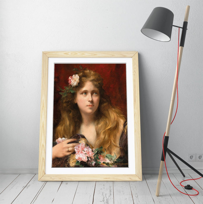 Framed Wall Art Featuring Alexis Vollon Young Lady With Roses - Poster Print