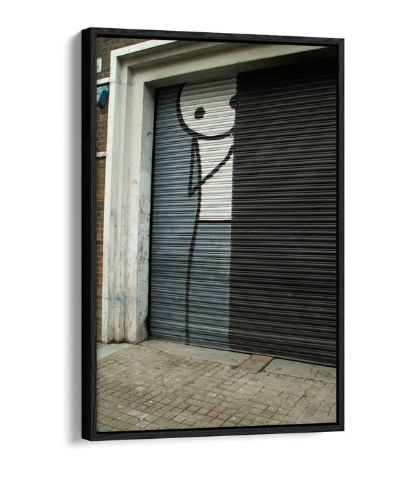 Canvas Wall Art – Stik Hiding Stick Man Graffiti Print With Float Effect Frame