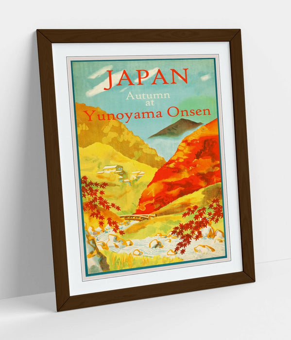 VINTAGE RETRO JAPAN TRAVEL POSTER -FRAMED WALL ART PICTURE PRINT- ORANGE BLUE