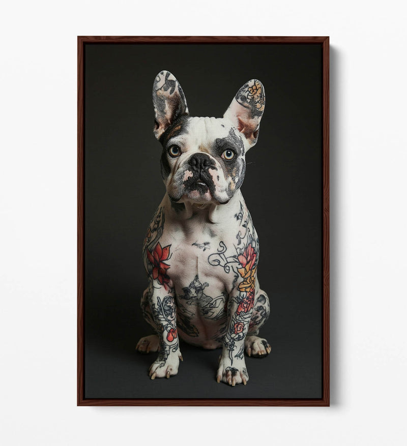 French Bulldog Canvas - Funny Dog Print Tattoo Art | Premium Float Frame Wall Decor
