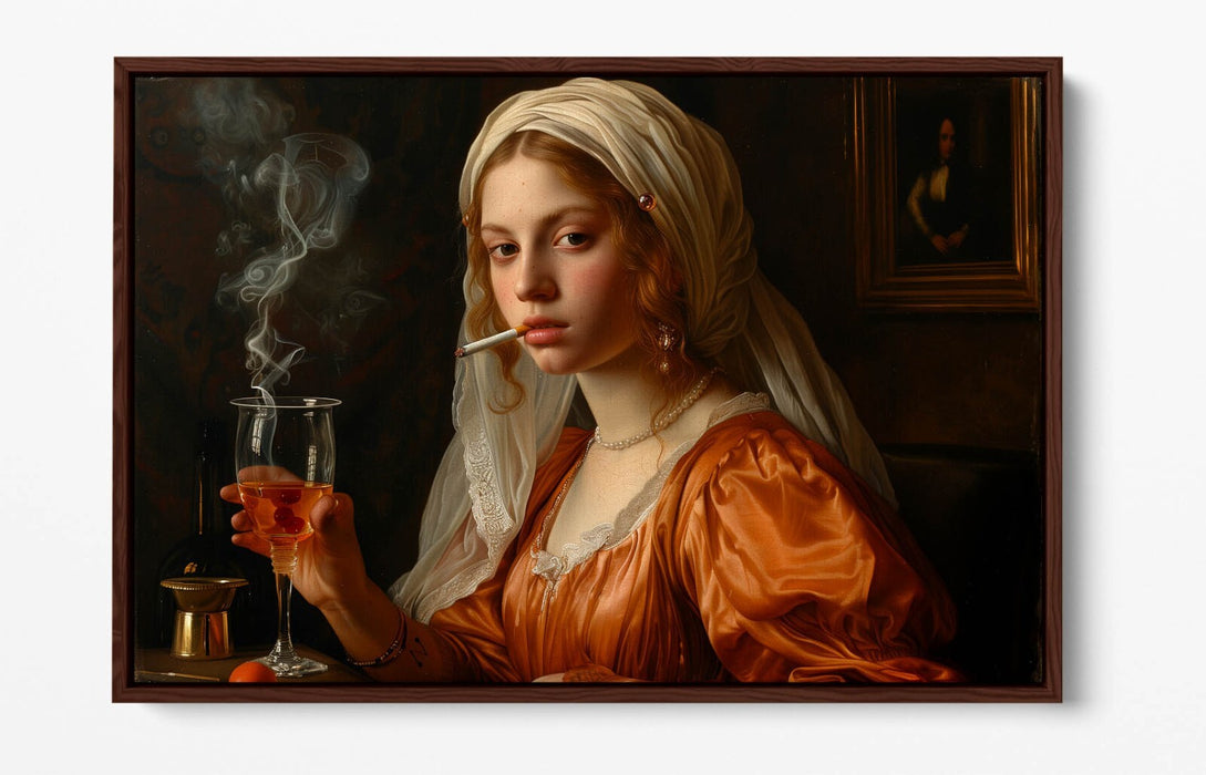 Renaissance Canvas Art – Woman Smoking Print | Float Effect Canvas Wall Art