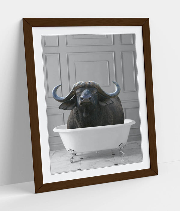 WATER BUFFALO IN BATHTUB -QUIRKY ART FRAMED POSTER PICTURE PRINT BATHROOM