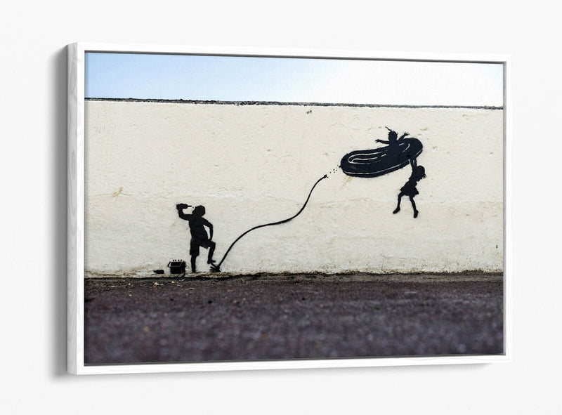 Banksy Canvas Art - Dinghy Graffiti Print On Float Effect Canvas | Handmade UK