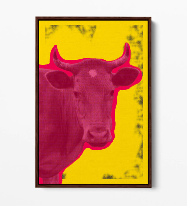 POP ART PINK COW WARHOL INSPIRED -FLOAT EFFECT CANVAS WALL ART PRINT