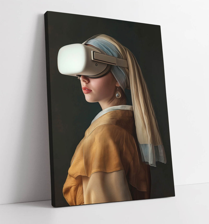 Canvas Wall Art – Girl With Pearl Earring VR Headset | Modern Wall Decor Print
