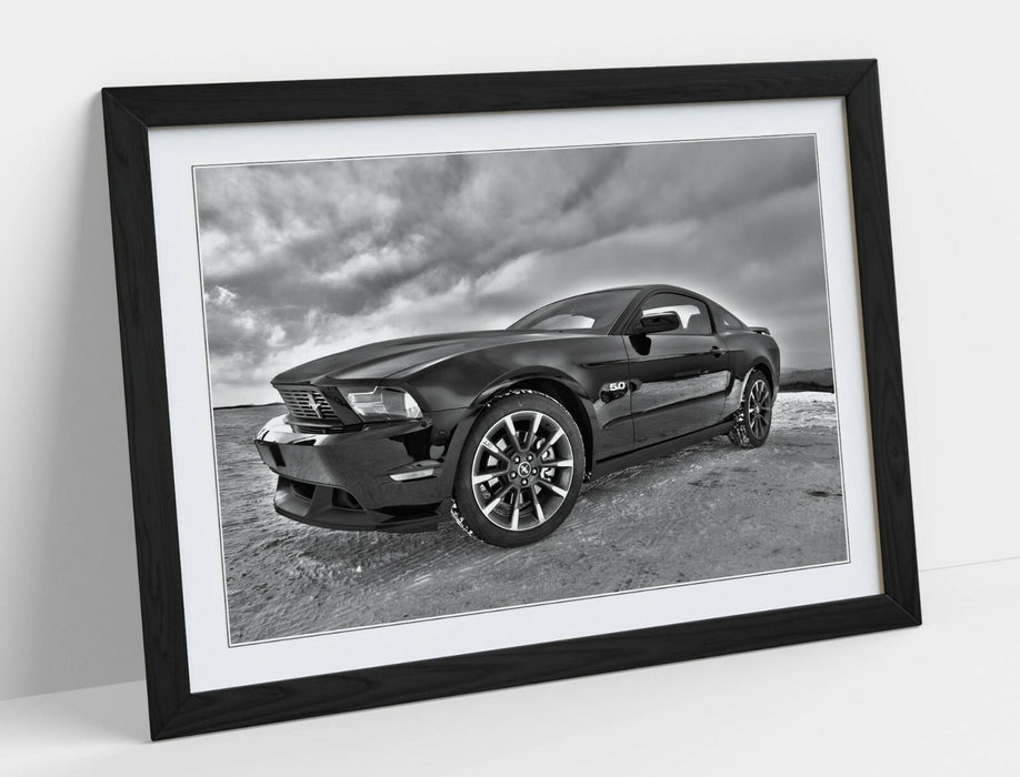 Classic Car Poster - Mustang Grayscale Art Framed Wall Art | Handmade UK Frame