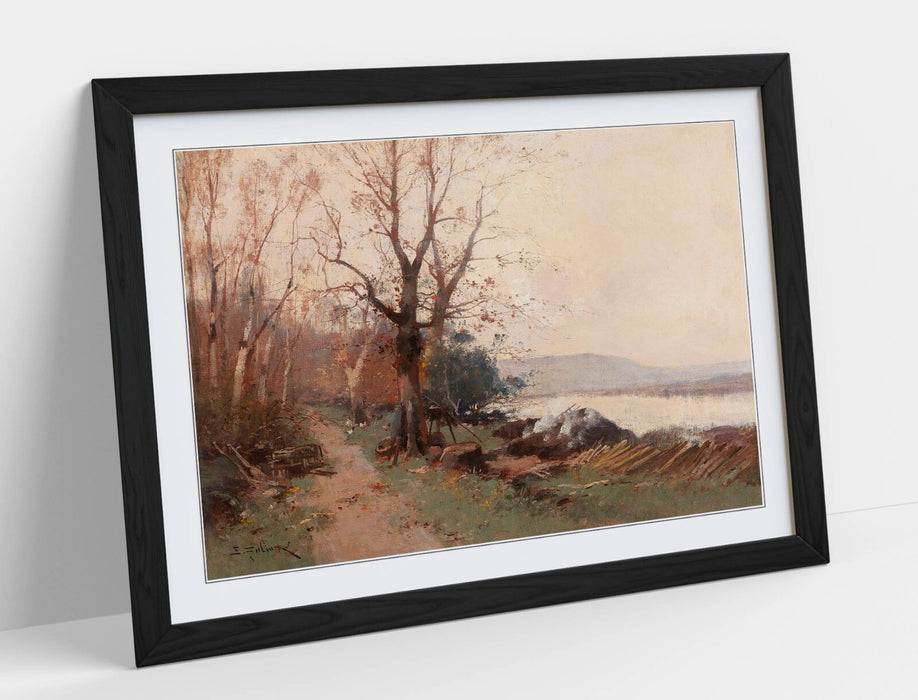 Framed Wall Art Poster - Eugene Galien-Laloue River Landscape Print | Handmade UK Wood Grain Frame