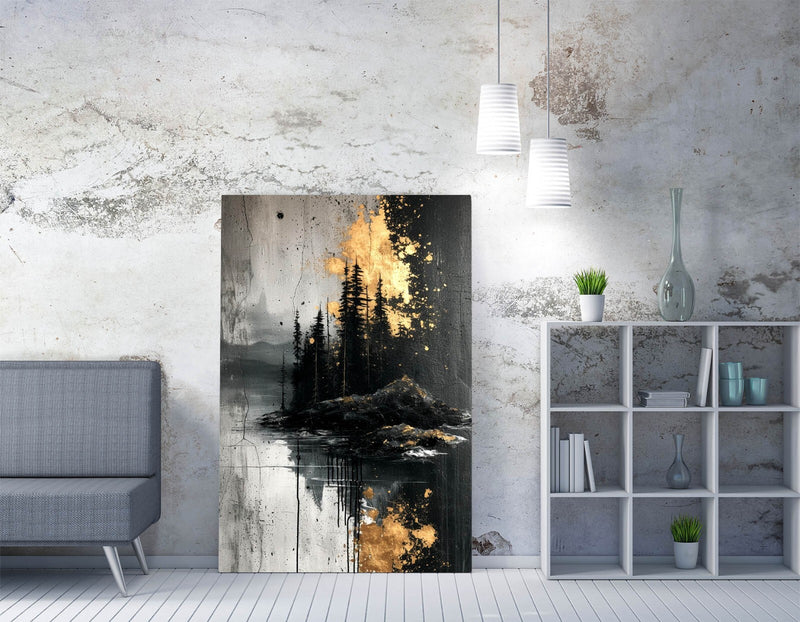 Black Gold Canvas Art - Abstract Forest Wall Print | Handmade UK Canvas
