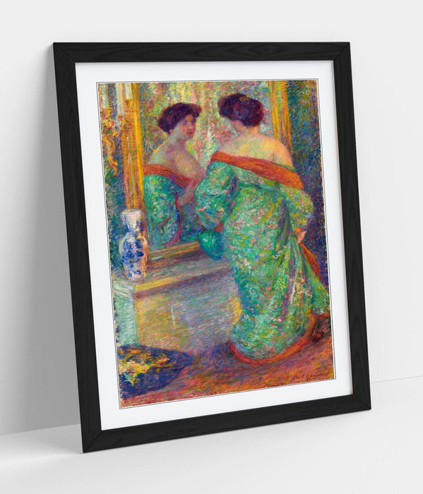 Framed Wall Art Poster – 'Lady Reflected in Mirror by Carl Newman' Print with Wood Grain Frame | UK Handmade