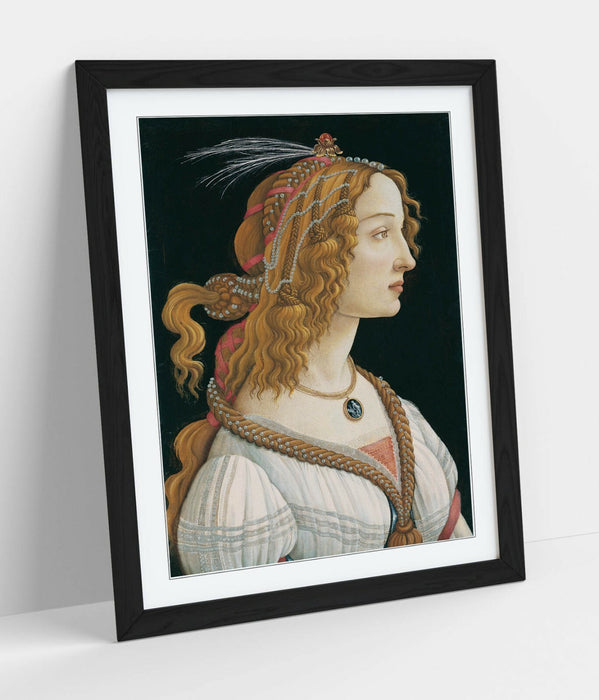 Framed Wall Art - Botticelli Young Woman Portrait With Woodgrain Frame Print