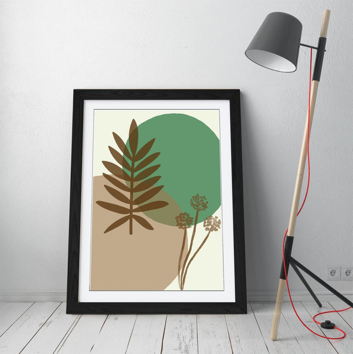 BOTANICAL BAUHAUS LEAF MINIMALIST SAGE-FRAMED WALL ART PICTURE PRINT ARTWORK