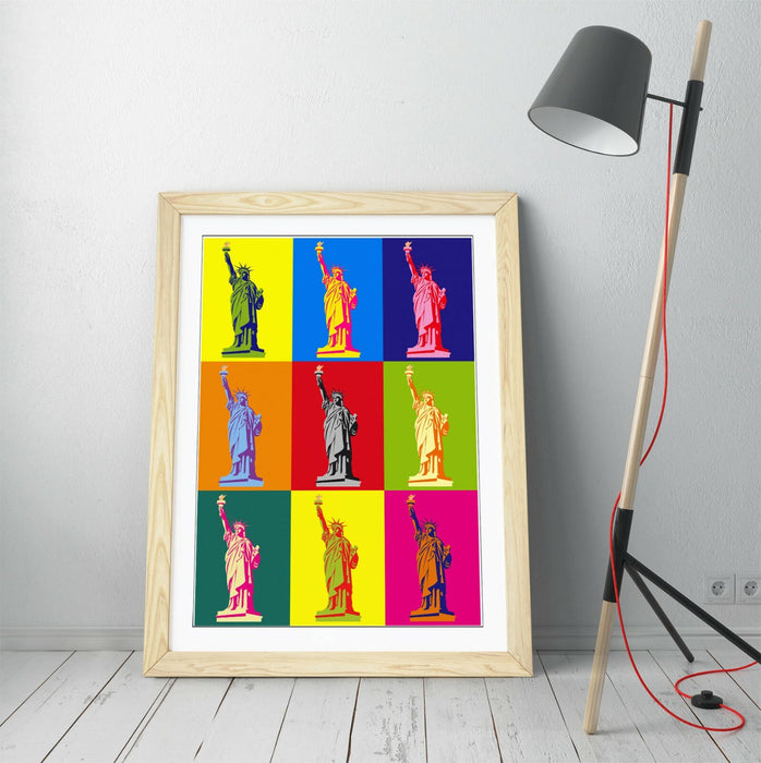 STATUE OF LIBERTY COLOURFUL POP ART -FRAMED WALL ART PICTURE PRINT